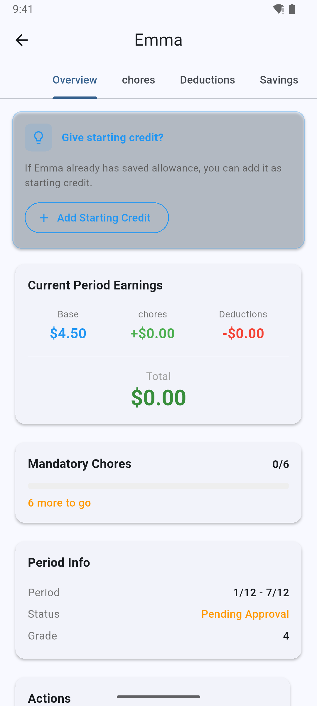 Child Dashboard - Track earnings, chores, and countdown to pay day