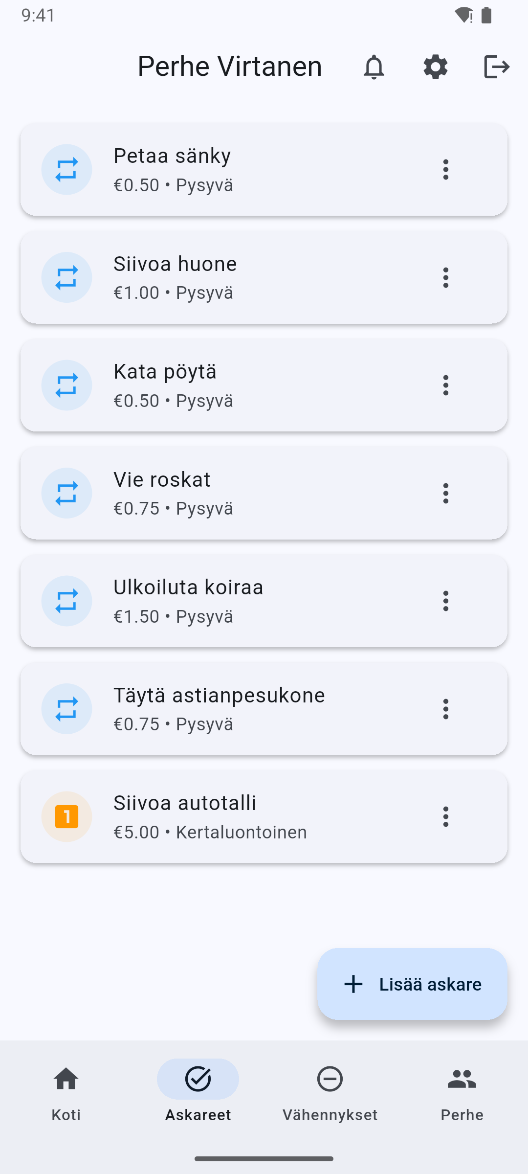 Kotityöt - Luo ja hallitse perheen kotitöitä omilla arvoilla