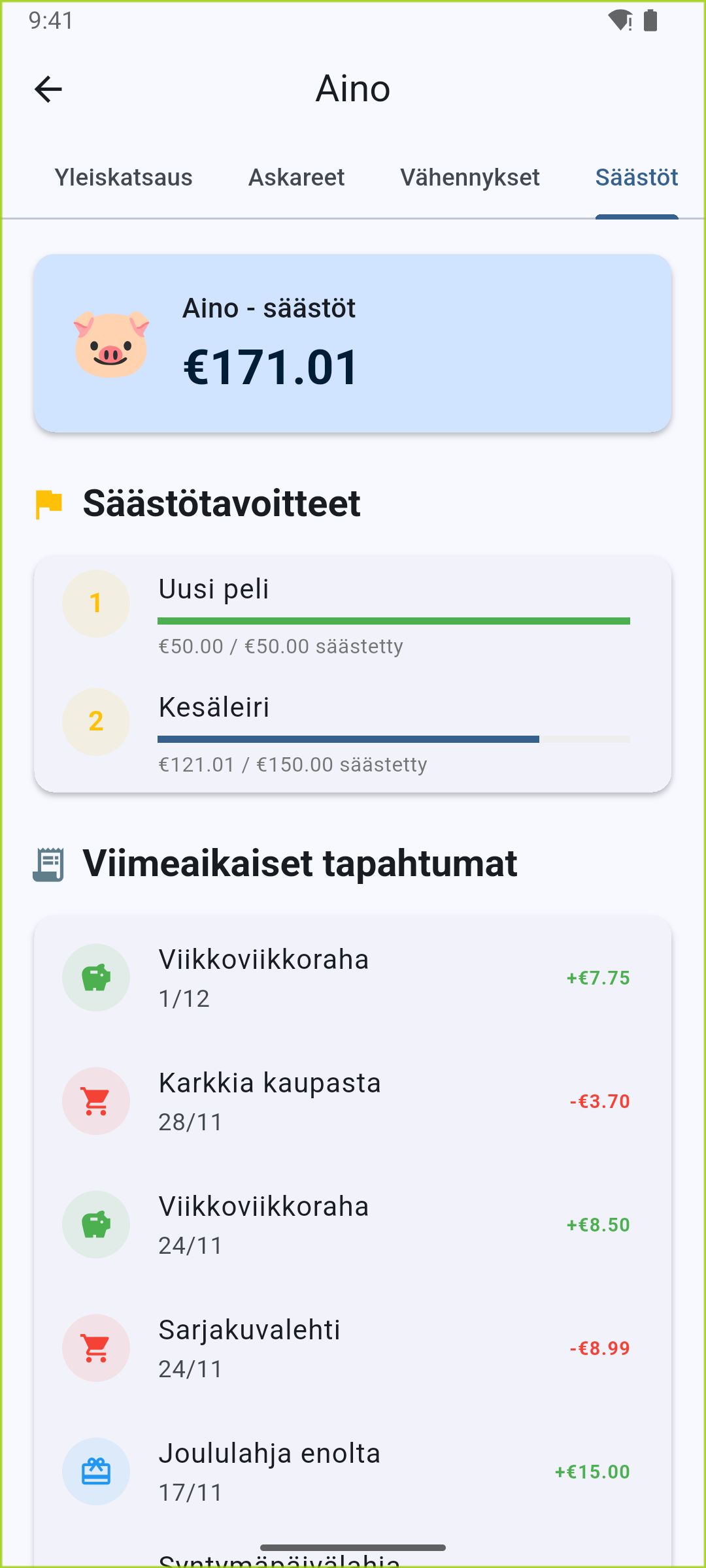 Säästötavoitteet - Aseta tavoitteita ja seuraa edistymistä