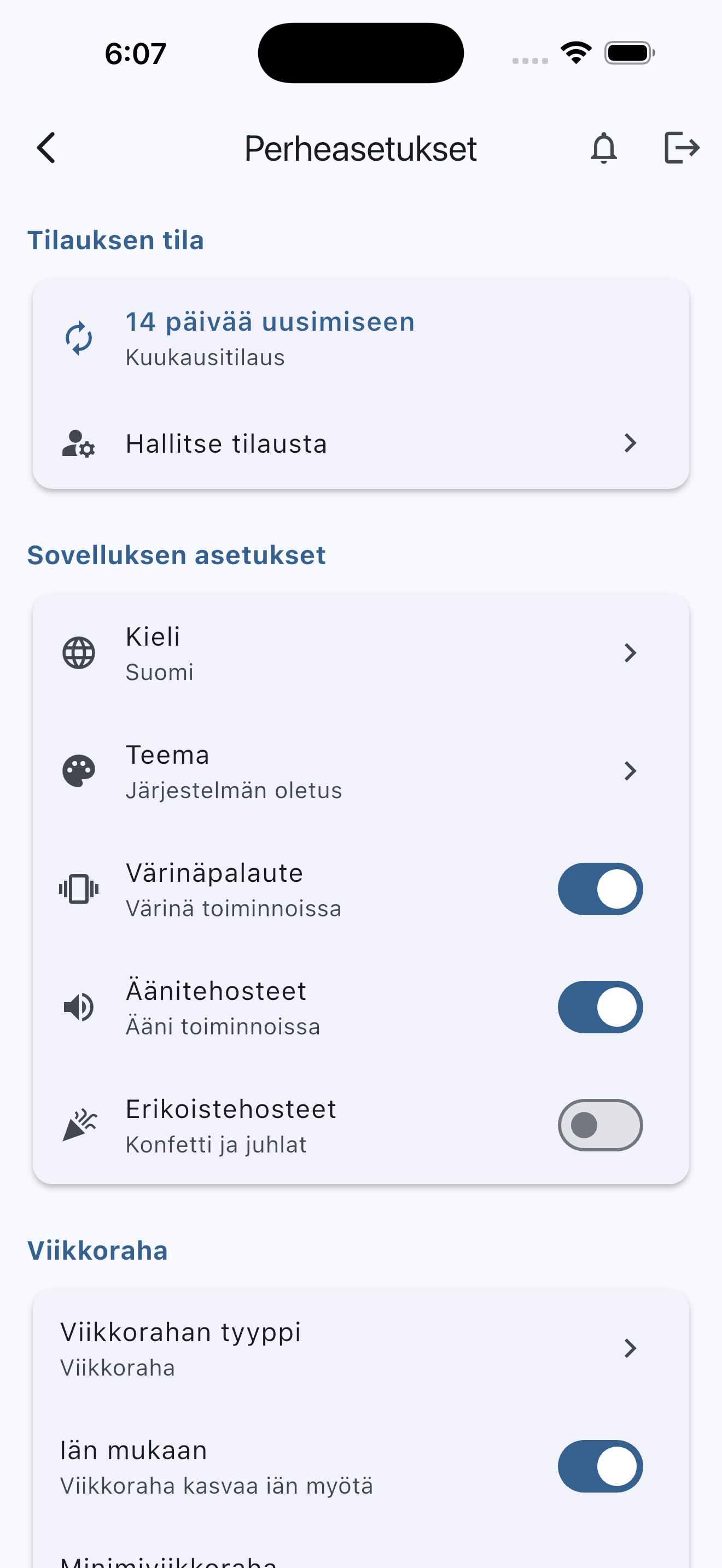 ChoreBucks Viikkoraha-asetukset - Joustavat määritykset
